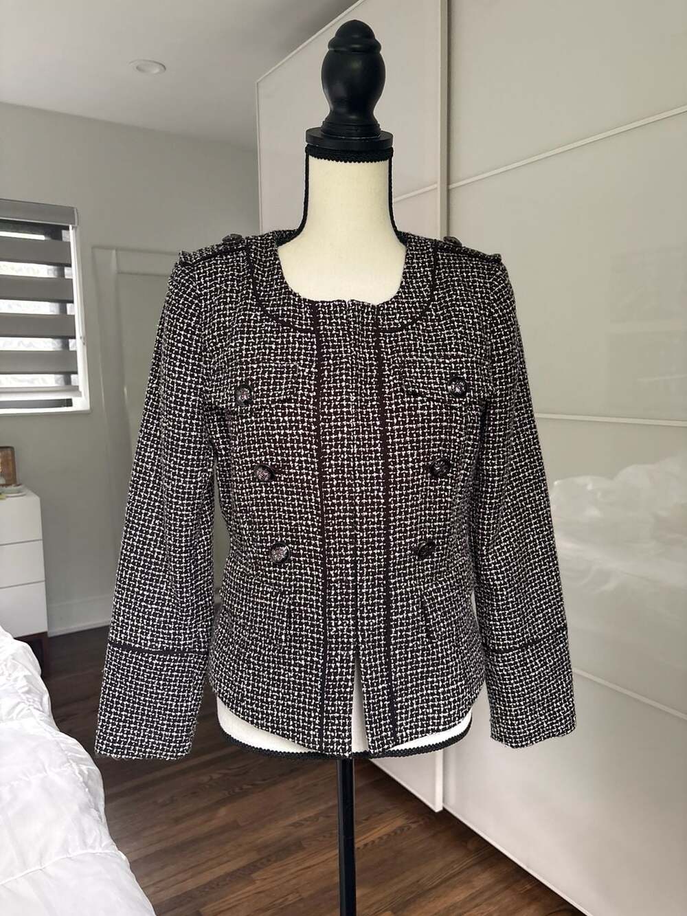White House Black Market Womens Tweed Military Moto Style Jacket Size 6 EUC